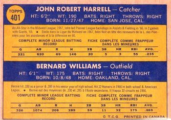 1970 O-Pee-Chee #401 Giants 1970 Rookie Stars (John Harrell / Bernie Williams) Back