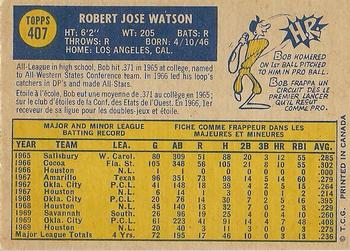1970 O-Pee-Chee #407 Bob Watson Back