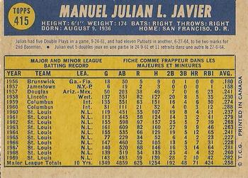1970 O-Pee-Chee #415 Julian Javier Back