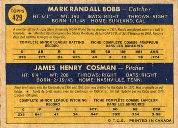 1970 O-Pee-Chee #429 Cubs 1970 Rookie Stars (Randy Bobb / Jim Cosman) Back