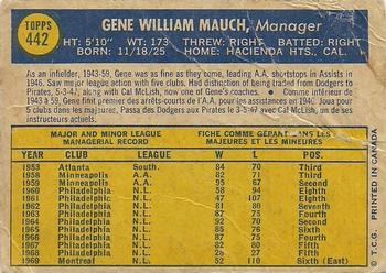 1970 O-Pee-Chee #442 Gene Mauch Back