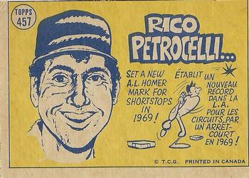 1970 O-Pee-Chee #457 Rico Petrocelli Back