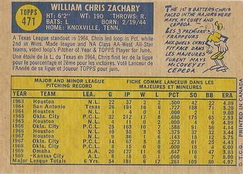 1970 O-Pee-Chee #471 Chris Zachary Back