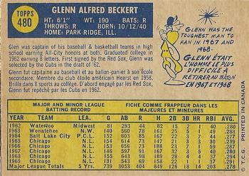 1970 O-Pee-Chee #480 Glenn Beckert Back