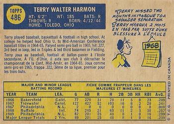 1970 O-Pee-Chee #486 Terry Harmon Back