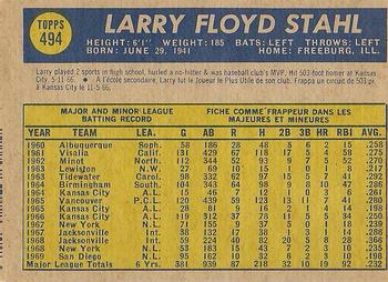 1970 O-Pee-Chee #494 Larry Stahl Back