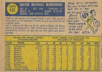 1970 O-Pee-Chee #495 Dave Morehead Back