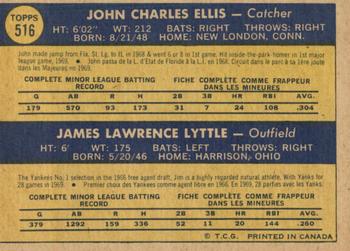 1970 O-Pee-Chee #516 Yankees 1970 Rookie Stars (John Ellis / Jim Lyttle) Back