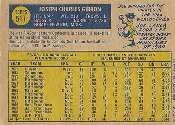 1970 O-Pee-Chee #517 Joe Gibbon Back