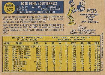 1970 O-Pee-Chee #523 Jose Pena Back