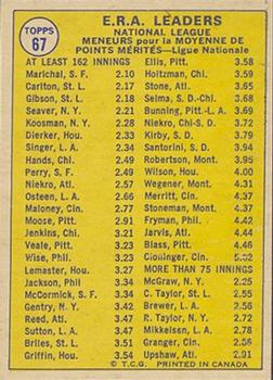 1970 O-Pee-Chee #67 1969 National League ERA Leaders (Juan Marichal / Steve Carlton / Bob Gibson) Back