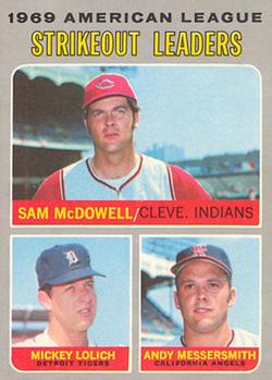 1970 O-Pee-Chee #72 1969 American League Strikeout Leaders (Sam McDowell / Mickey Lolich / Andy Messersmith) Front