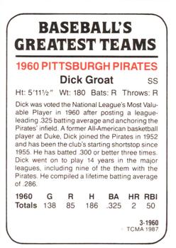 1987 TCMA 1960 Pittsburgh Pirates #3 Dick Groat Back