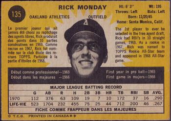 1971 O-Pee-Chee #135 Rick Monday Back