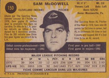 1971 O-Pee-Chee #150 Sam McDowell Back
