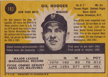 1971 O-Pee-Chee #183 Gil Hodges Back