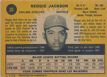 1971 O-Pee-Chee #20 Reggie Jackson Back