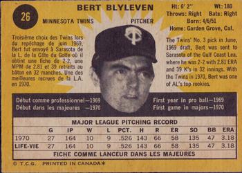 1971 O-Pee-Chee #26 Bert Blyleven Back