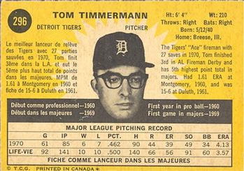 1971 O-Pee-Chee #296 Tom Timmermann Back