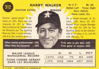 1971 O-Pee-Chee #312 Harry Walker Back