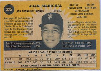 1971 O-Pee-Chee #325 Juan Marichal Back