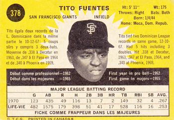 1971 O-Pee-Chee #378 Tito Fuentes Back