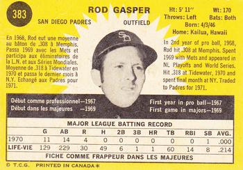1971 O-Pee-Chee #383 Rod Gaspar Back
