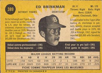 1971 O-Pee-Chee #389 Ed Brinkman Back