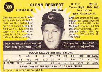 1971 O-Pee-Chee #390 Glenn Beckert Back