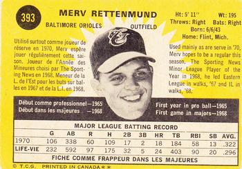 1971 O-Pee-Chee #393 Merv Rettenmund Back