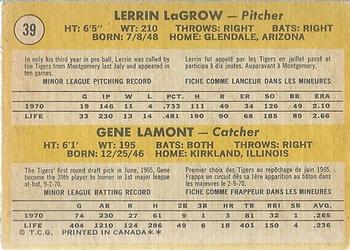 1971 O-Pee-Chee #39 Tigers 1971 Rookie Stars (Lerrin LaGrow / Gene Lamont) Back