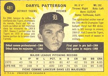 1971 O-Pee-Chee #481 Daryl Patterson Back