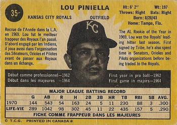 1971 O-Pee-Chee #35 Lou Piniella Back
