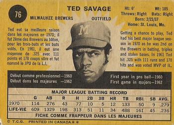 1971 O-Pee-Chee #76 Ted Savage Back