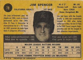 1971 O-Pee-Chee #78 Jim Spencer Back