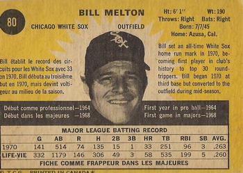 1971 O-Pee-Chee #80 Bill Melton Back