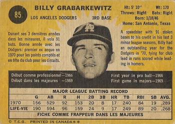 1971 O-Pee-Chee #85 Billy Grabarkewitz Back