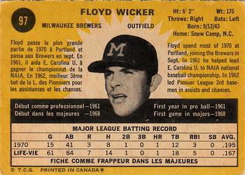 1971 O-Pee-Chee #97 Floyd Wicker Back