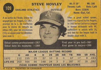 1971 O-Pee-Chee #109 Steve Hovley Back