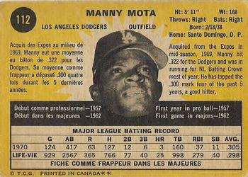 1971 O-Pee-Chee #112 Manny Mota Back