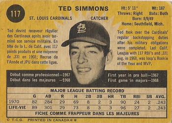 1971 O-Pee-Chee #117 Ted Simmons Back