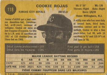 1971 O-Pee-Chee #118 Cookie Rojas Back