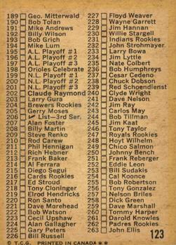 1971 O-Pee-Chee #123 Checklist: 133-263 Back