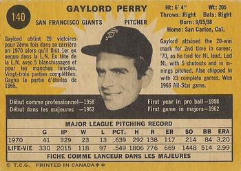 1971 O-Pee-Chee #140 Gaylord Perry Back