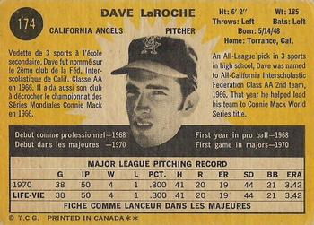 1971 O-Pee-Chee #174 Dave LaRoche Back
