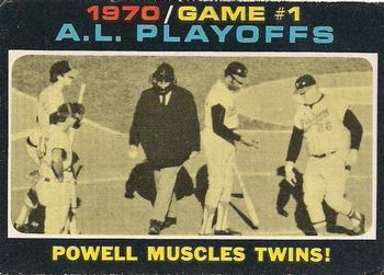 1971 O-Pee-Chee #195 AL Playoffs Game 1 - Powell Muscles Twins! Front