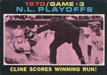 1971 O-Pee-Chee #201 NL Playoffs Game 3 - Cline Scores Winning Run! Front