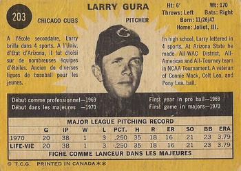 1971 O-Pee-Chee #203 Larry Gura Back