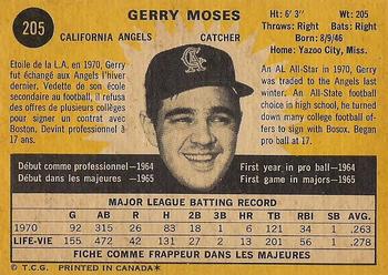 1971 O-Pee-Chee #205 Gerry Moses Back
