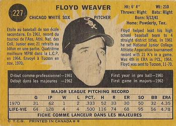 1971 O-Pee-Chee #227 Floyd Weaver Back